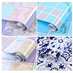 Autocolantes de Azulejo Anti-Fumo para Cozinha, Papel de Parede para Fogão, Flores em Flor, Porcelana Azul e Branca, Videira Roxa