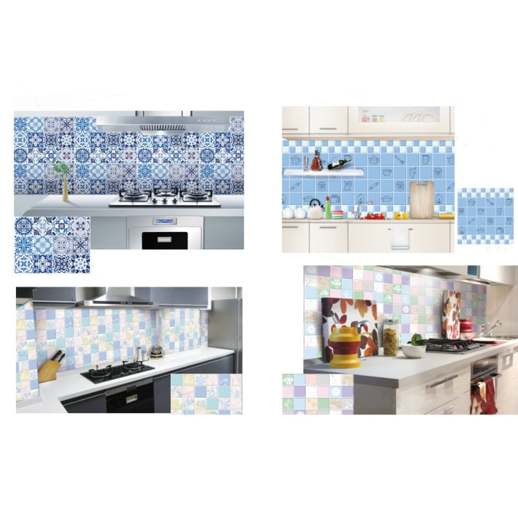 Autocolantes de Azulejo Anti-Fumo para Cozinha, Papel de Parede para Fogão, Flores em Flor, Porcelana Azul e Branca, Videira Roxa