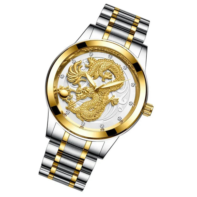 FNGEEN S666 Waterproof Luminous Non-Mechanical Watch Quartz Ultra-Thin Dragon Or Phoenix Pattern Couple Watch, Full Gold Gold Surface, Full Gold Black Surface, FullGold White Surface, Between Gold Gold Surface, Between Gold Black Surface