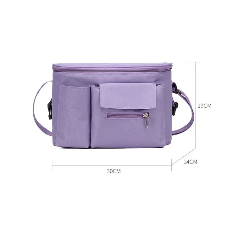 Saco multifuncional para pendurar no carrinho, saco para biberão e garrafa de água, roxo, cinzento claro, verde