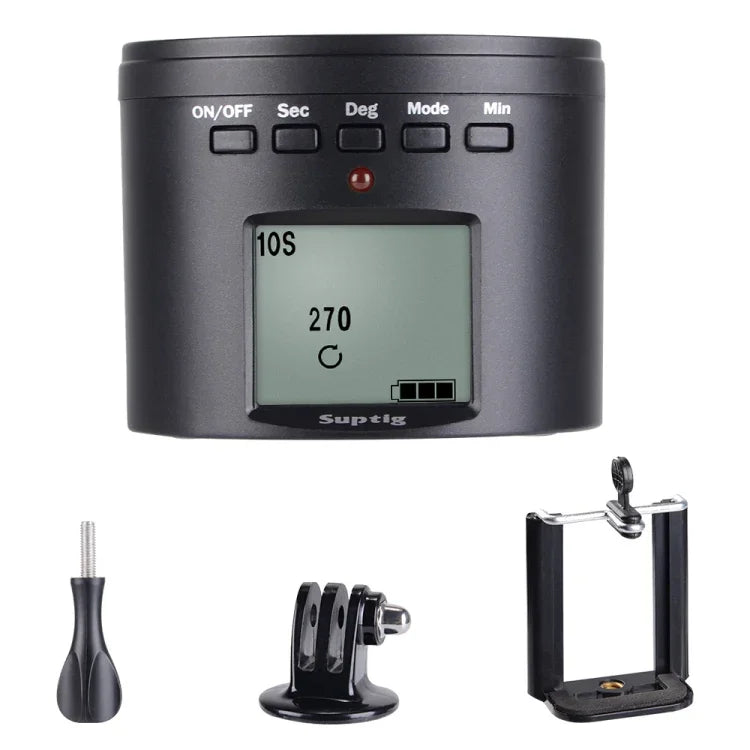 Adaptador de Tripé Estabilizador de Time Lapse com Cabeça Panorâmica de 360 Graus e Motor Suptig RSX-350 para GoPro HERO9 /8 /7 /6 /5 /5 Session /4 Session /4 /3+ /3 /2 /1, Xiaoyi e Outras Câmaras de Ação