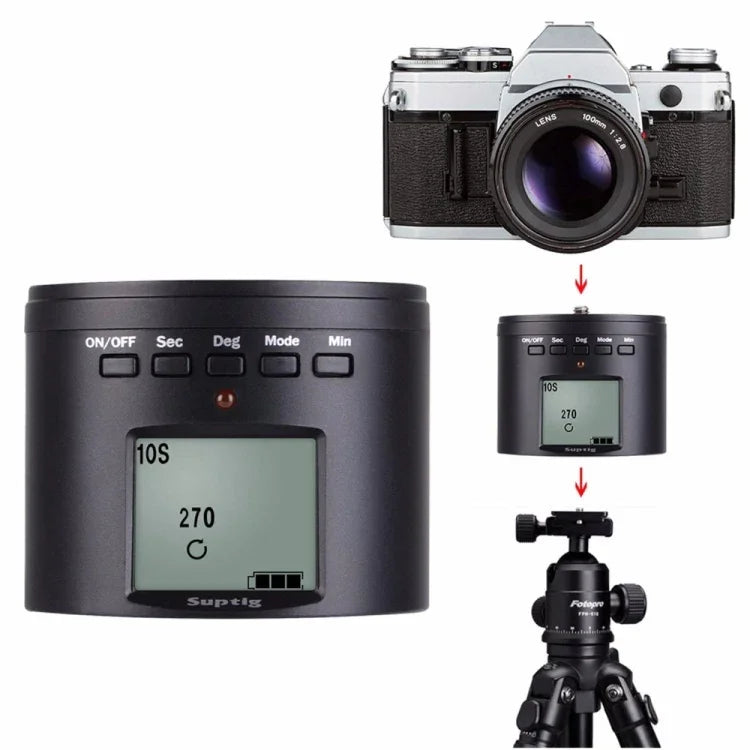 Adaptador de Tripé Estabilizador de Time Lapse com Cabeça Panorâmica de 360 Graus e Motor Suptig RSX-350 para GoPro HERO9 /8 /7 /6 /5 /5 Session /4 Session /4 /3+ /3 /2 /1, Xiaoyi e Outras Câmaras de Ação