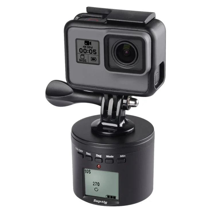 Adaptador de Tripé Estabilizador de Time Lapse com Cabeça Panorâmica de 360 Graus e Motor Suptig RSX-350 para GoPro HERO9 /8 /7 /6 /5 /5 Session /4 Session /4 /3+ /3 /2 /1, Xiaoyi e Outras Câmaras de Ação