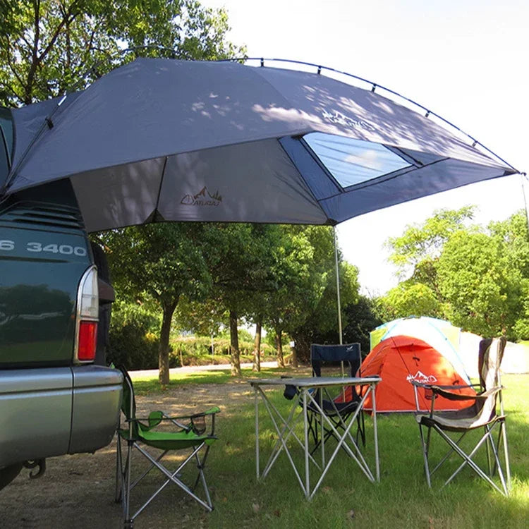 LADUTA Tenda Lateral para Carro de Camping e Churrasco em Viagens de Carro ao Ar Livre, Extensão de Cauda de Carro, Cinzento Azul, Prateado Pintado