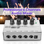 Misturador de Áudio Mini Karaoke 4 Canais, Amplificador de Mistura de Som para Microfone Mono para KTV Familiar