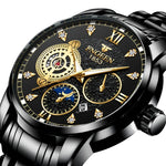 FNGEEN 2166 Men Three-eye Hollow Quartz Watch Student Sports Electronic Watch, Black Steel Black Surface Gold Nails, Between Gold Black Surface, Between Gold Blue Surface, Between Gold White Surface, White Steel White Surface, White Steel Blue Surface