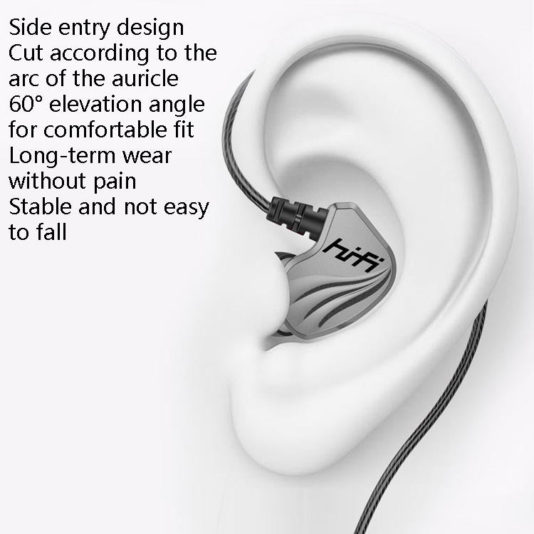 Auricular In-Ear com Bass para Telemóvel, Jogos e Desporto, Com Fios, Preto, Prateado