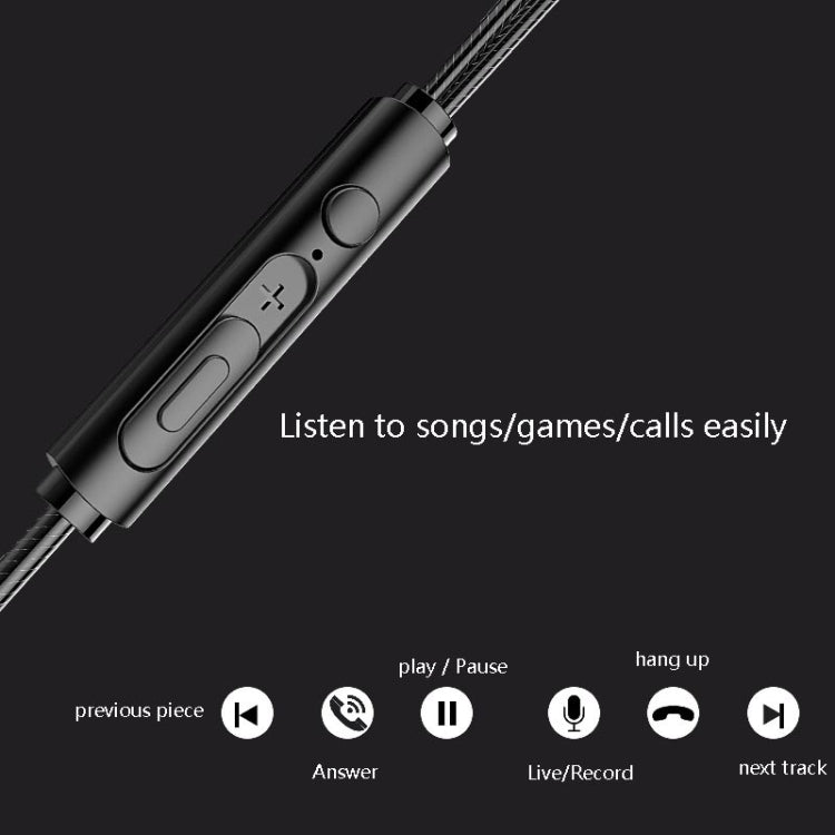 Auricular In-Ear com Bass para Telemóvel, Jogos e Desporto, Com Fios, Preto, Prateado