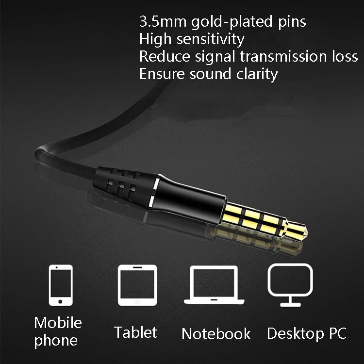 Auricular In-Ear com Bass para Telemóvel, Jogos e Desporto, Com Fios, Preto, Prateado