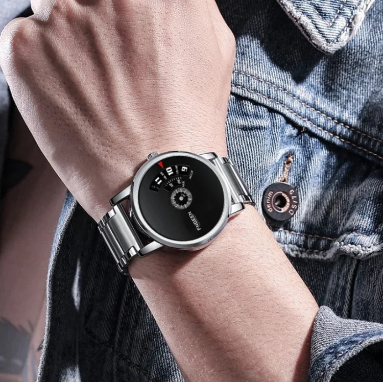 FNGEEN S230 Relógio Masculino de Quartzo Sem Ponteiros, Superfície Preta em Aço Preto, Superfície Preta em Aço Branco, Superfície Branca em Aço Branco, Malha Preta em Aço Preto, Malha Branca em Aço Branco, Malha Branca em Aço Preto