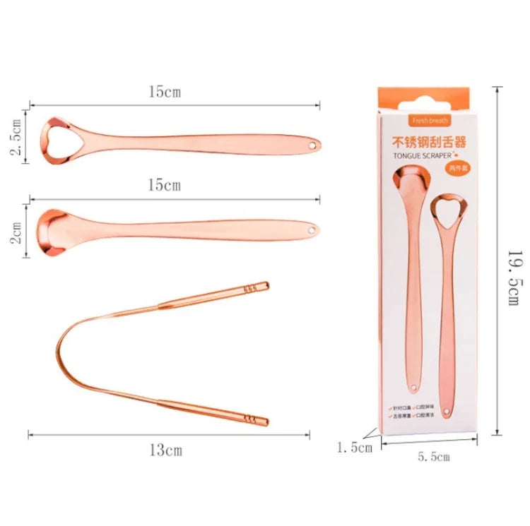 Limpador de Língua para Mau Hálito, Escova de Limpeza em Aço Inoxidável, Raspador de Língua + Conjunto de Duas Peças (Dourado Rosa), Raspador de Língua + Conjunto de Duas Peças (Prateado), Raspador de Língua + Conjunto de Duas Peças (Dourado Rosa)