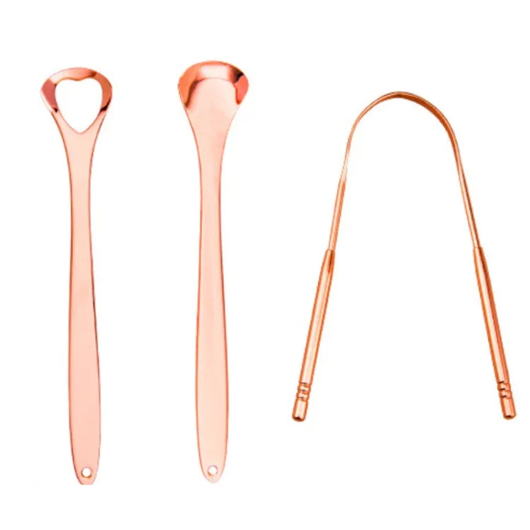 Limpador de Língua para Mau Hálito, Escova de Limpeza em Aço Inoxidável, Raspador de Língua + Conjunto de Duas Peças (Dourado Rosa), Raspador de Língua + Conjunto de Duas Peças (Prateado), Raspador de Língua + Conjunto de Duas Peças (Dourado Rosa)