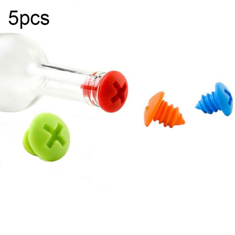 5 Tampas de Garrafa de Silicone para Conservação de Vinho Tinto em Forma de Parafuso, Entrega de Cor Aleatória, Forma de Parafuso
