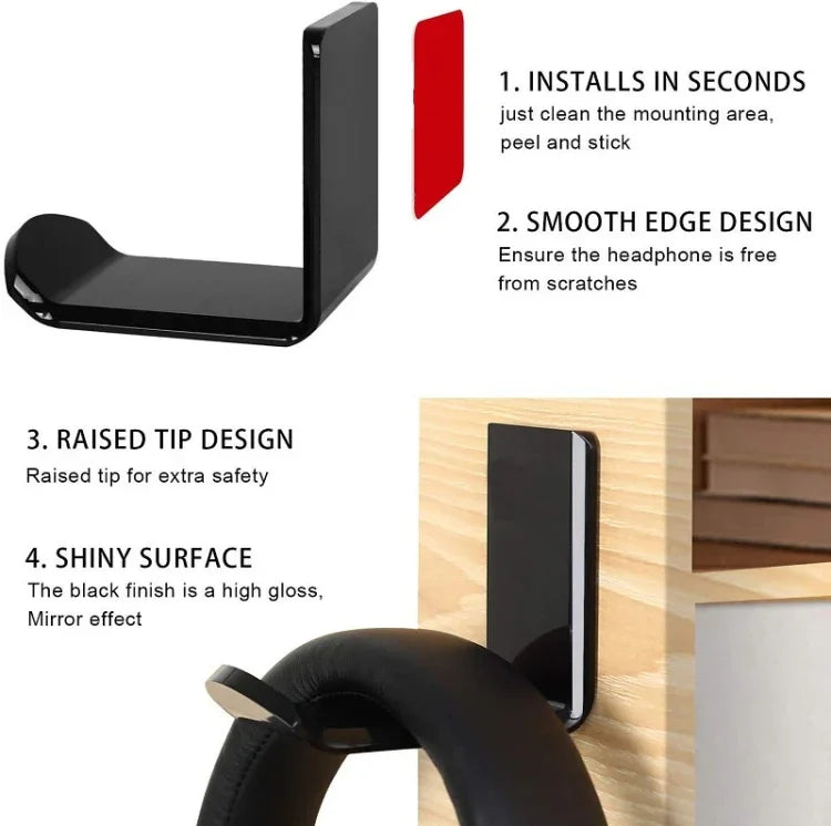 2 Peças de Suporte para Auriculares Adesivo, Preto, Branco