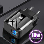Adaptador de Energia de Viagem de Carregamento Rápido 18W PD + QC 3.0 com Função de Indicação LED, Ficha UE Preto, Ficha EUA Preto, Ficha UK Preto, Ficha UE Branco, Ficha EUA Branco, Ficha UK Branco