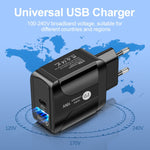 Adaptador de Energia de Viagem de Carregamento Rápido 18W PD + QC 3.0 com Função de Indicação LED, Ficha UE Preto, Ficha EUA Preto, Ficha UK Preto, Ficha UE Branco, Ficha EUA Branco, Ficha UK Branco