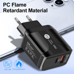Adaptador de Energia de Viagem de Carregamento Rápido 18W PD + QC 3.0 com Função de Indicação LED, Ficha UE Preto, Ficha EUA Preto, Ficha UK Preto, Ficha UE Branco, Ficha EUA Branco, Ficha UK Branco