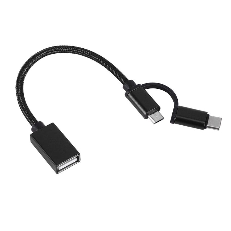 Cabo Adaptador OTG Trançado em Nylon USB 3.0 Fêmea para Micro USB + USB-C / Tipo-C Macho para Carregamento + Transmissão, Comprimento do Cabo: 19cm, Dourado, Prateado, Preto, Rosa, Azul, Vermelho