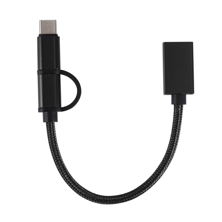 Cabo Adaptador OTG Trançado em Nylon USB 3.0 Fêmea para Micro USB + USB-C / Tipo-C Macho para Carregamento + Transmissão, Comprimento do Cabo: 19cm, Dourado, Prateado, Preto, Rosa, Azul, Vermelho