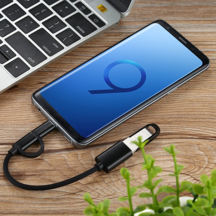 Cabo Adaptador OTG Trançado em Nylon USB 3.0 Fêmea para Micro USB + USB-C / Tipo-C Macho para Carregamento + Transmissão, Comprimento do Cabo: 19cm, Dourado, Prateado, Preto, Rosa, Azul, Vermelho