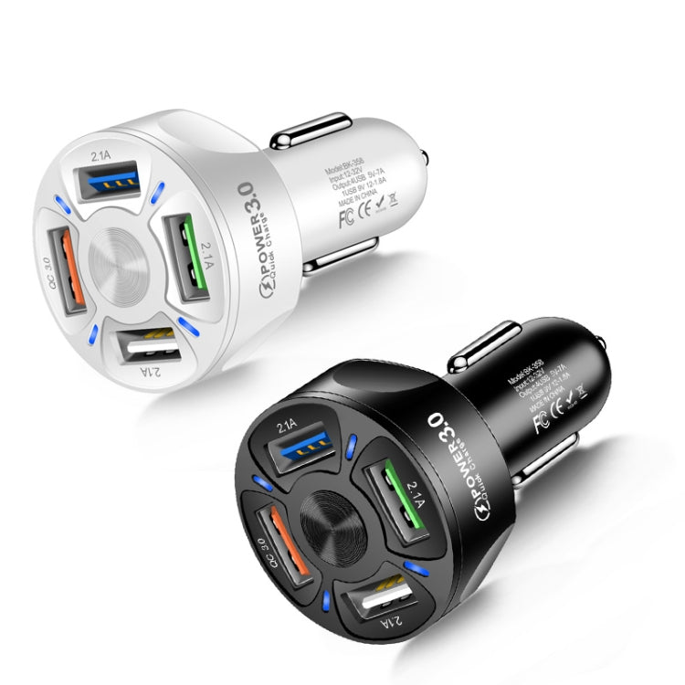 BK-358 3A QC3.0 4USB Car Charger One For Four Mobile Phone Car Charger, Black, White