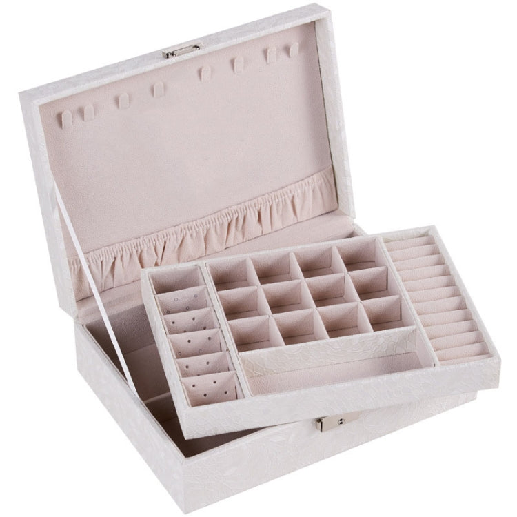 Caixa de Joias de Armazenamento de Secretária com Tampa de Múltiplas Camadas e Fecho, Cor Sólida, Branco, Vermelho