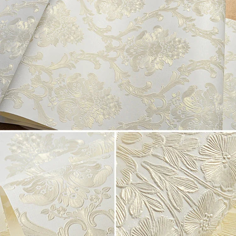 Papel de Parede Autocolante Clássico Damascus 3D em Tecido Não Tecido de Precisão para Quarto e Sala, 0,53 x 3 Metros