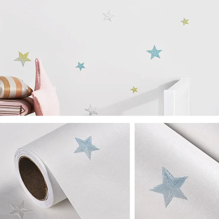 Papel de Parede Autocolante 3D Estrelas e Lua Mediterrâneo para Crianças, 0,53 x 3m