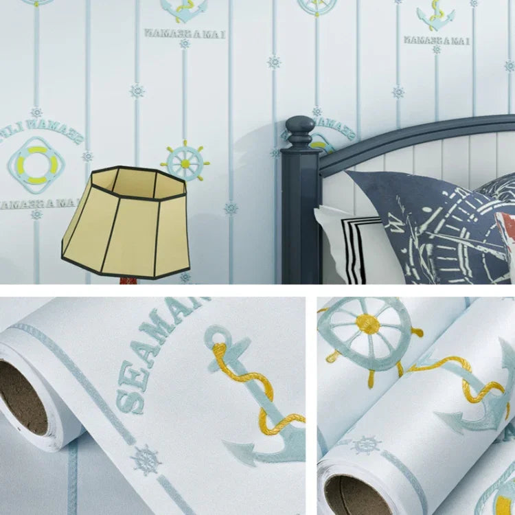Papel de Parede Autocolante 3D Estrelas e Lua Mediterrâneo para Crianças, 0,53 x 3m