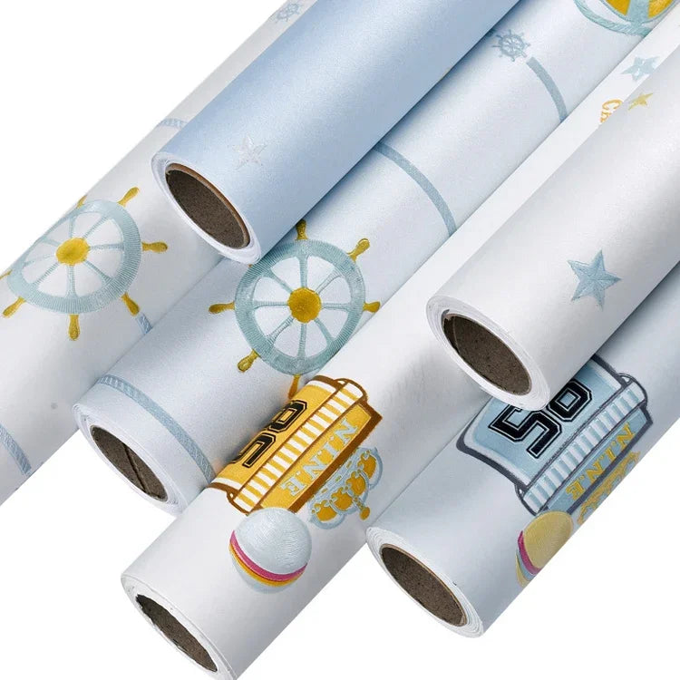 Papel de Parede Autocolante 3D Estrelas e Lua Mediterrâneo para Crianças, 0,53 x 3m