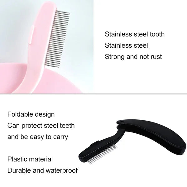 Novo Pente Dobrável para Pestanas, Separador de Pestanas, Escova de Metal para Levantar e Curvar a Máscara, Preto, Rosa