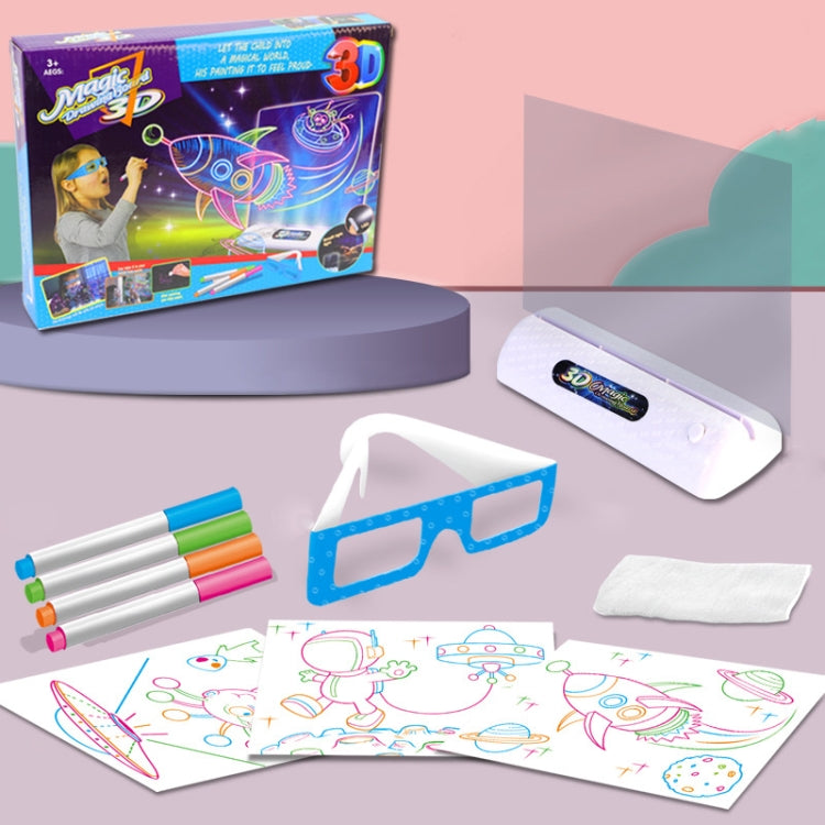 Quadro de Desenho Fluorescente 3D Quadro de Escrita Tridimensional Mágico Luminoso Quadro de Grafiti Quadro de Iluminação Puzzle Quadro de Desenho para Crianças, Estilo:, Quadro Médio (Versão Espaço), Quadro Médio (Versão Dinossauro)