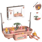 Brinquedo Educativo de Casa de Brincar para Crianças, Estação de Pesca Rotativa Elétrica para Ciclo, Jogo de Água de Verão, Verde 6 Patos, Rosa 6 Patos, Verde 3 Peixes 3 Patos, Rosa 3 Peixes 3 Patos