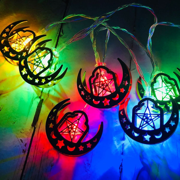 Luzes de corda LED estrela e lua para Eid Al-Fitr, decoração para o festival do Ramadão, 1,65m 10 LEDs, 3m 20 LEDs