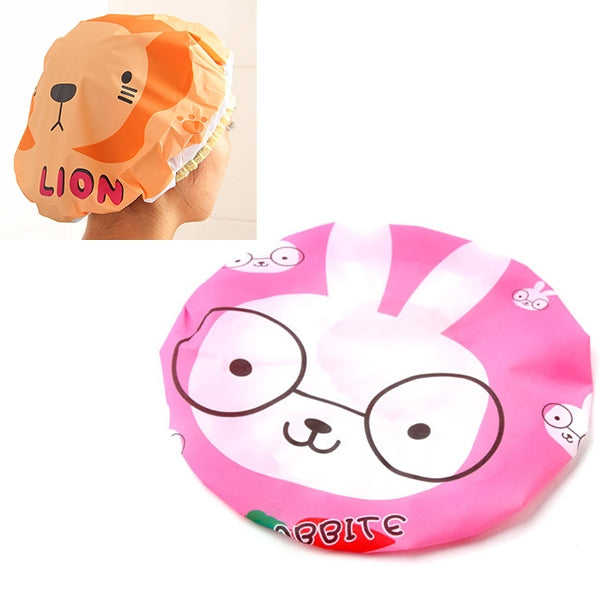 3 Toucas de Banho com Estampa de Desenho Animado, Touca Elástica de Renda para Sauna, Touca Protetora para Cabelo, 3 Unidades Coelho Rosa