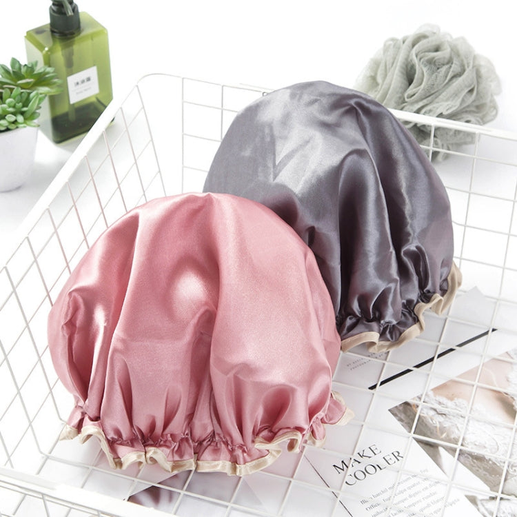 Touca de Banho Impermeável Dupla Colorida em Cetim para Mulheres, Espessa e Bonita, Rosa, Dourado, Cinzento