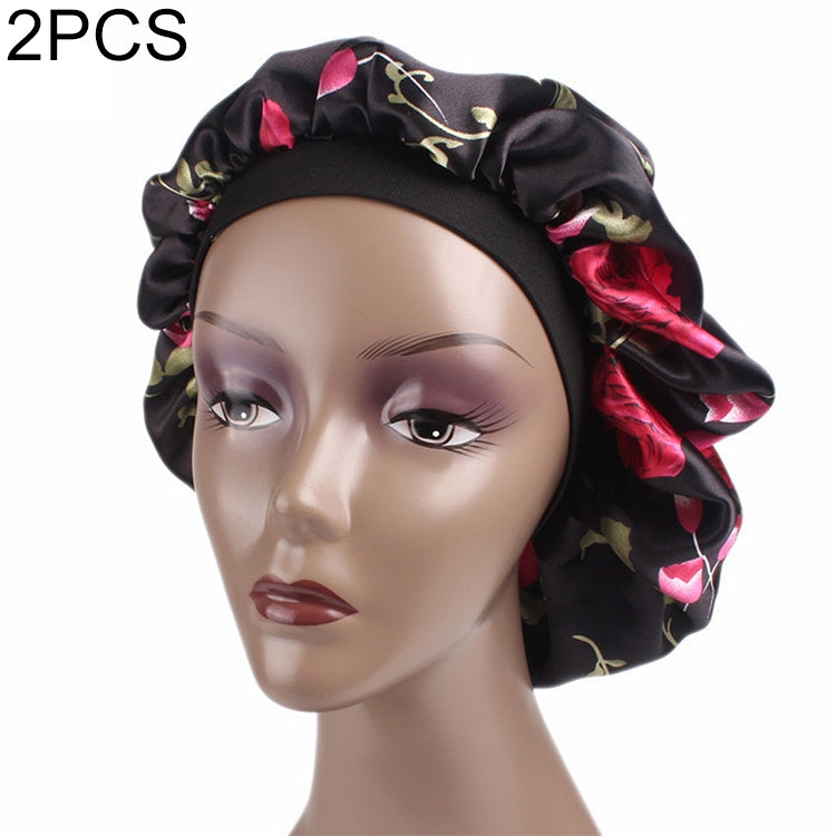 2 PCS Touca de Dormir de Cetim para Mulheres Boné de Cabelo Touca de Seda com Banda Elástica Larga