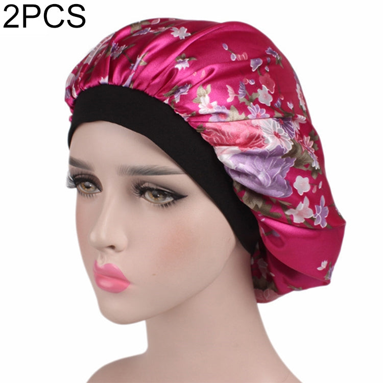 2 PCS Touca de Dormir de Cetim para Mulheres Boné de Cabelo Touca de Seda com Banda Elástica Larga