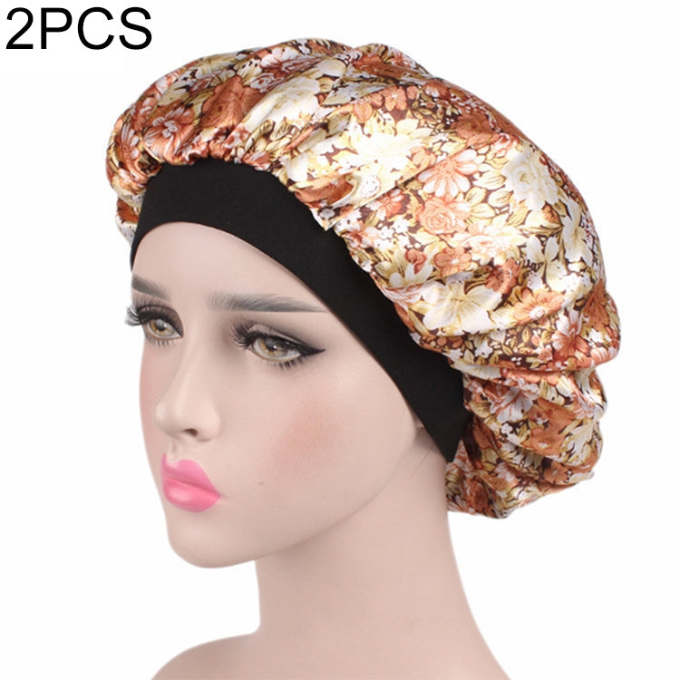 2 PCS Touca de Dormir de Cetim para Mulheres Boné de Cabelo Touca de Seda com Banda Elástica Larga