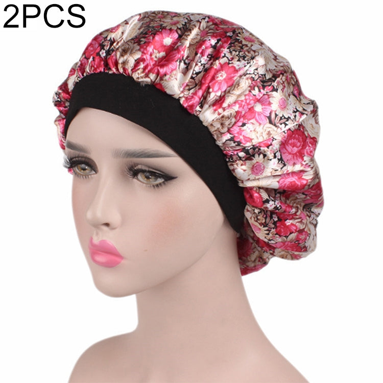 2 PCS Touca de Dormir de Cetim para Mulheres Boné de Cabelo Touca de Seda com Banda Elástica Larga
