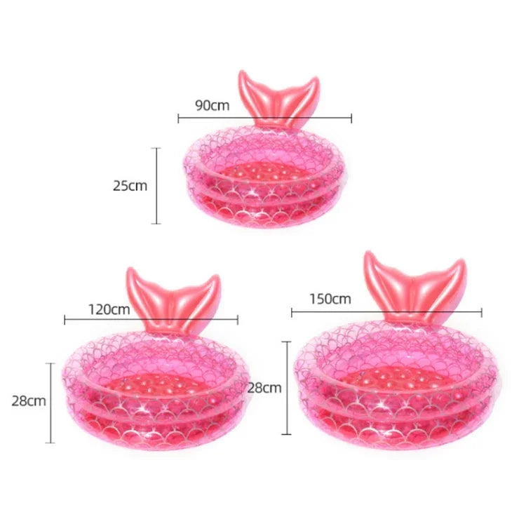 Piscina Insuflável em Forma de Sereia para Casa, Crianças e Bebés, Almofada de Ar Flutuante Redonda Cor-de-Rosa, 90cm, 120cm, 150cm
