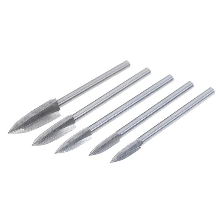 5 PCS / Conjunto Cortador de Fresagem de Três Lâminas Pontiagudas em Aço Branco para Trabalhos em Madeira, Faca Eléctrica para Gravação