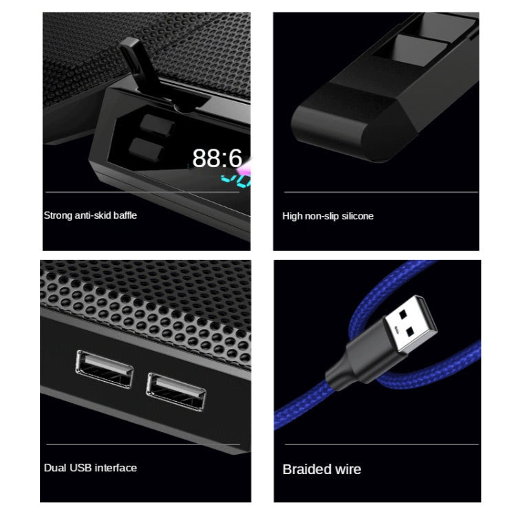 Base de arrefecimento para portátil COOLCOLD RGB com seis ventoinhas ajustáveis, versão colorida 5V, versão sinfonia 12 com toque 5V