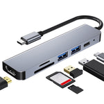 Estação de Acoplamento HUB Multifuncional 6 em 1 USB-C / Tipo-C para HDMI 4K + Leitor de Cartões SD / TF + Carregamento PD USB-C / Tipo-C + 2 Portas USB 3.0, 6 em 1