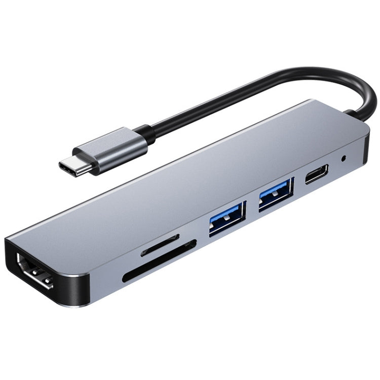 Estação de Acoplamento HUB Multifuncional 6 em 1 USB-C / Tipo-C para HDMI 4K + Leitor de Cartões SD / TF + Carregamento PD USB-C / Tipo-C + 2 Portas USB 3.0, 6 em 1