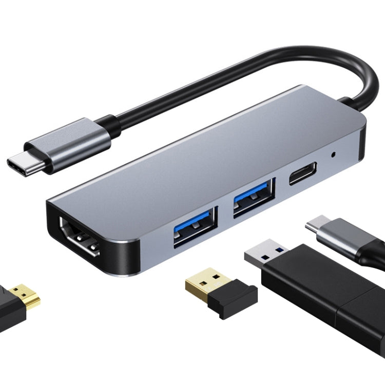 Estação de Acoplamento HUB Multifuncional BYL-2011 4 em 1 USB-C / Tipo-C para HDMI 4K + USB 3.0 + USB 2.0 + Portas de Carregamento PD USB-C / Tipo-C, 4 em 1