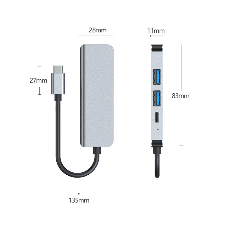 Estação de Acoplamento HUB Multifuncional BYL-2011 4 em 1 USB-C / Tipo-C para HDMI 4K + USB 3.0 + USB 2.0 + Portas de Carregamento PD USB-C / Tipo-C, 4 em 1