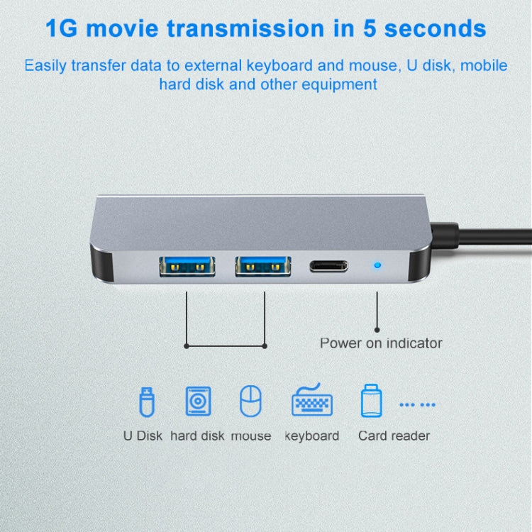 Estação de Acoplamento HUB Multifuncional BYL-2011 4 em 1 USB-C / Tipo-C para HDMI 4K + USB 3.0 + USB 2.0 + Portas de Carregamento PD USB-C / Tipo-C, 4 em 1