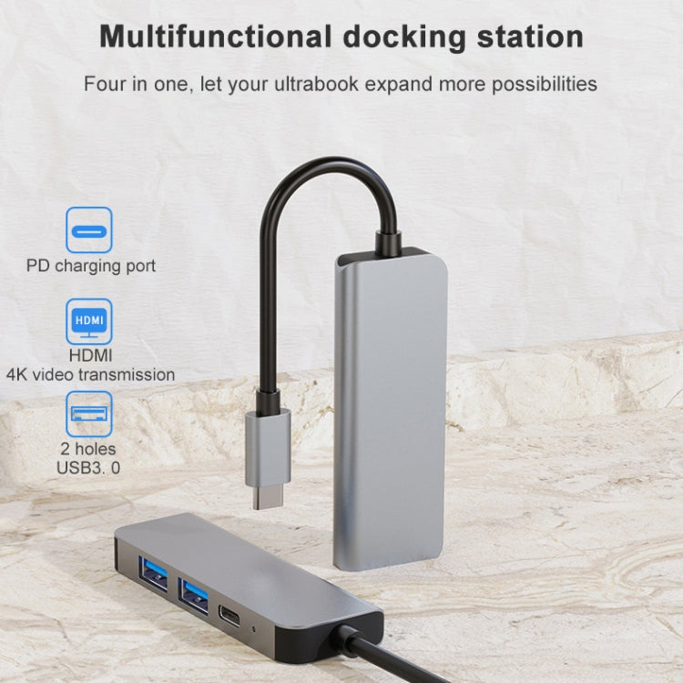 Estação de Acoplamento HUB Multifuncional BYL-2011 4 em 1 USB-C / Tipo-C para HDMI 4K + USB 3.0 + USB 2.0 + Portas de Carregamento PD USB-C / Tipo-C, 4 em 1