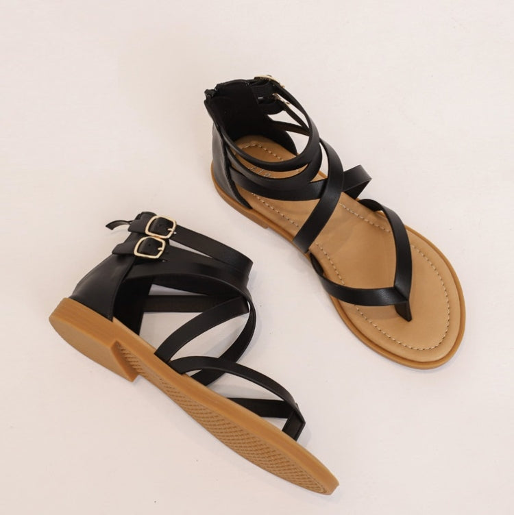 Sandálias de Verão para Senhora com Tiras Cruzadas Estilo Romano Sapatos Retro de Salto Baixo, 36, 37, 38, 39, 40, 41, 42